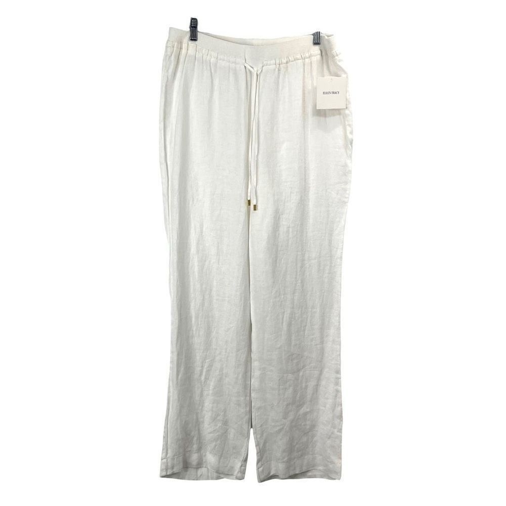 New Ellen Tracy 100% linen pull on pants Sz L white